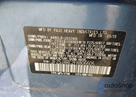 2015 Subaru Forester 2.5I Limited из США, поврежденный, VIN JF2SJARC2FH806605